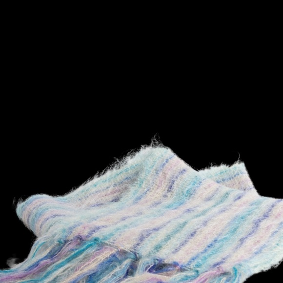 Royal Scot Striped Mohair Wool Blend Scarf ca. 1960s Teal Purple Blue Pink Knit - Picture 5 of 10